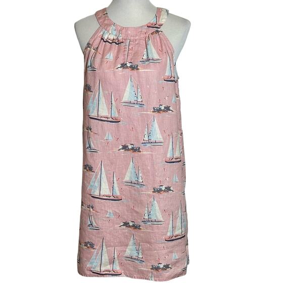 St Tropez West, Sailboat Print Halter Style Neckline 100% Linen Sleeveless Dress - Picture 1 of 11